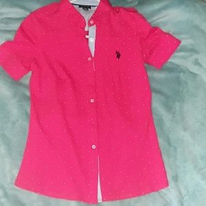 BRAND NEW red polka dot polo shirt